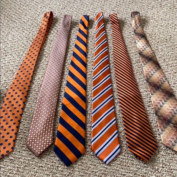 Lot of 6 orange ties with pocket square. Like new. - Picture 2 of 8